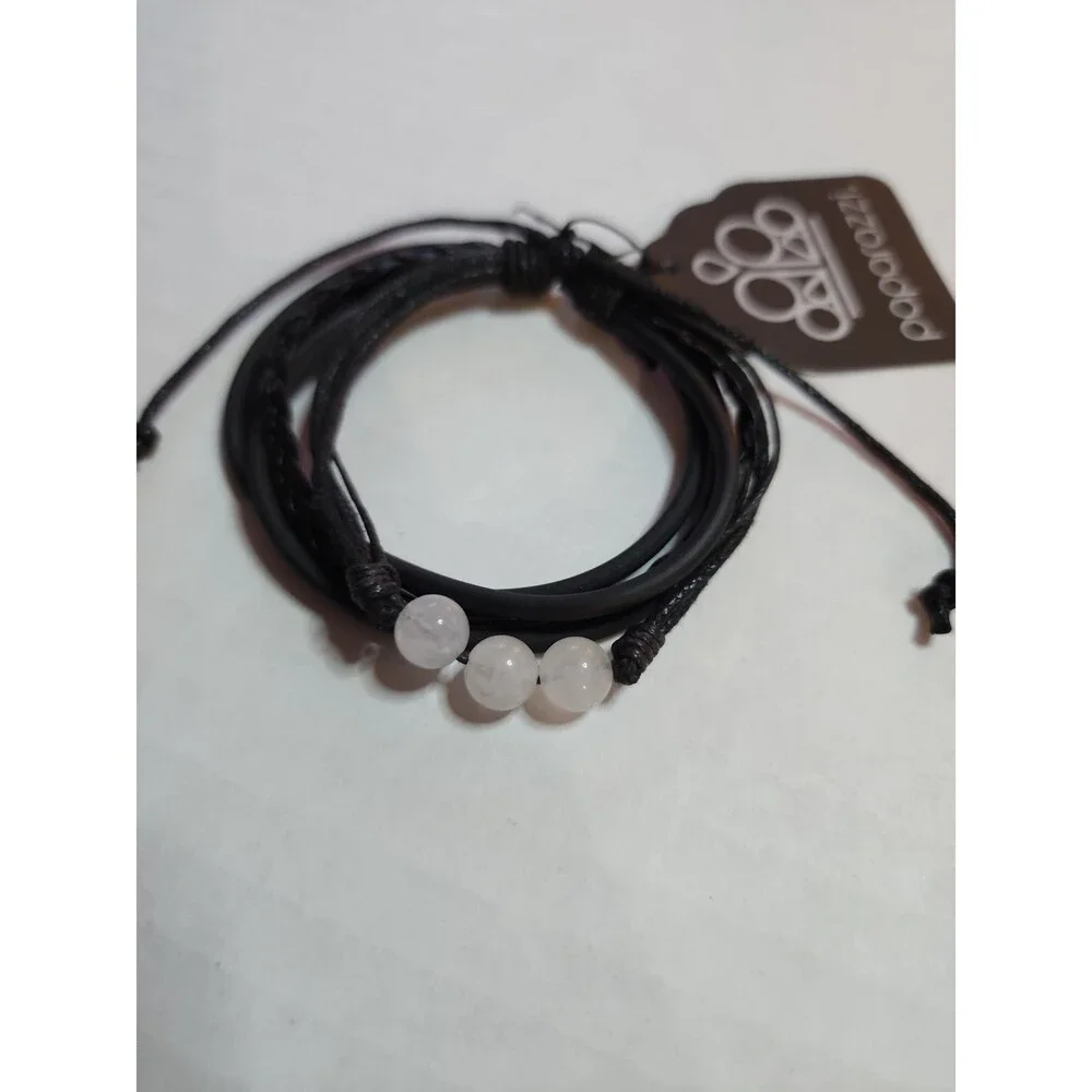 Paparazzi Rest Easy White Bead Black Cord Urban Bracelet - NWT